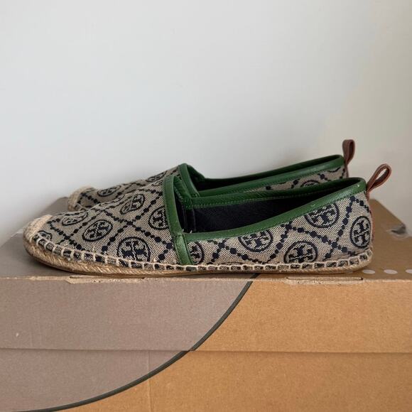 Tory Burch T Monogram Navy Blue/Green Espadrilles Women Flats - W 7.5 - Picture 4 of 13